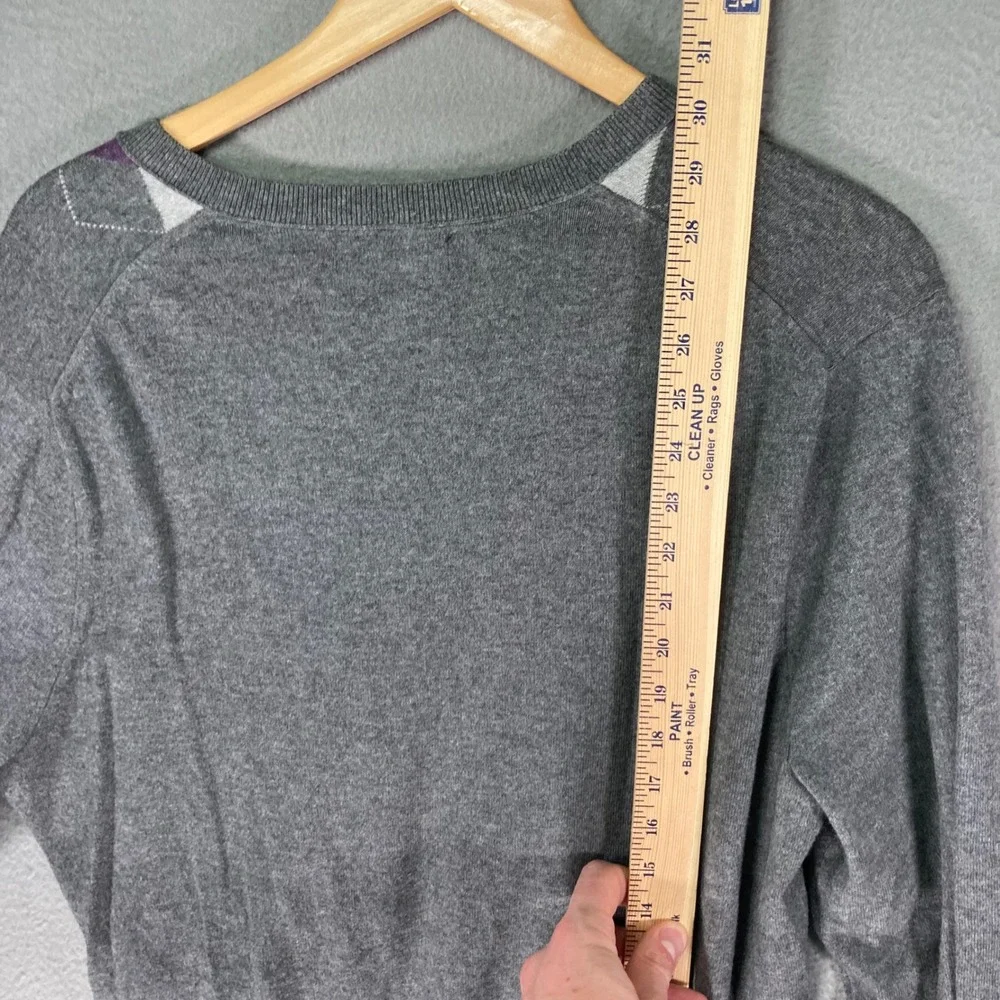 Banana Republic Men's Gray Argyle V-Neck Sweater Size L Wool Cashmere Blend‎